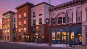 Downtown Chippewa Falls shopping in winter